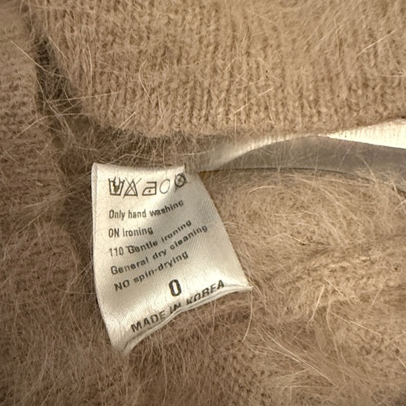 White Cozy Tan Rabbit Hair Knit Top • Soft Fuzzy Short Sleeve Sweater • Size S - Picture 7 of 7